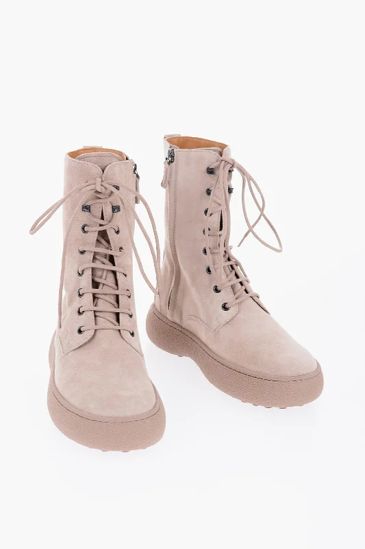 Tod's Suede Combat Boots With Side Zip