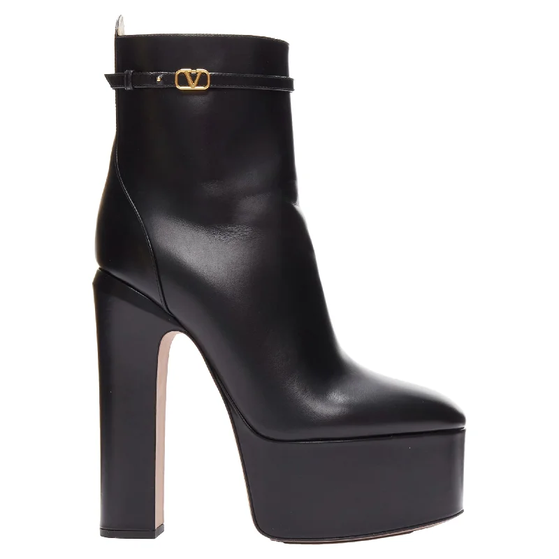 Valentino Garavani tango leather v logo buckle platform boots