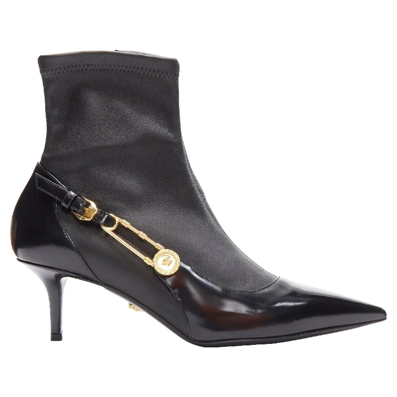 Versace Medusa Punk Safety Pin leather kitten heel bootie