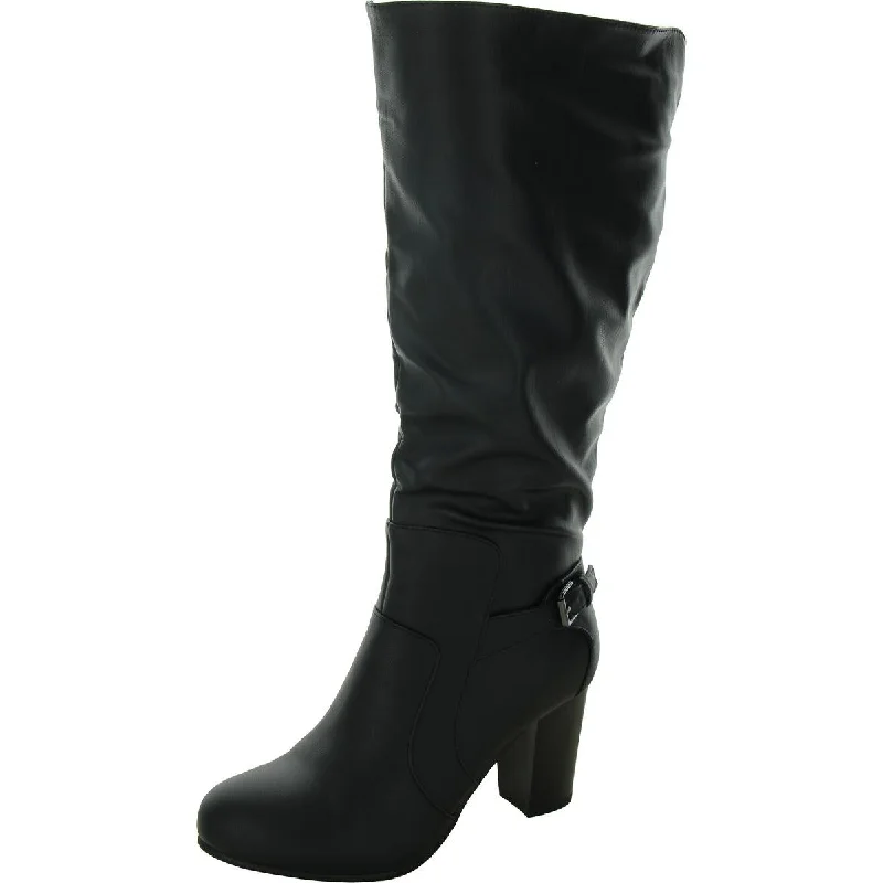 Womens Faux Leather Wide Calf Knee-High Boots