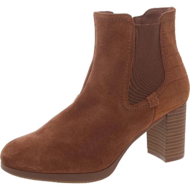 Womens Faux Suede Block Heel Chelsea Boots