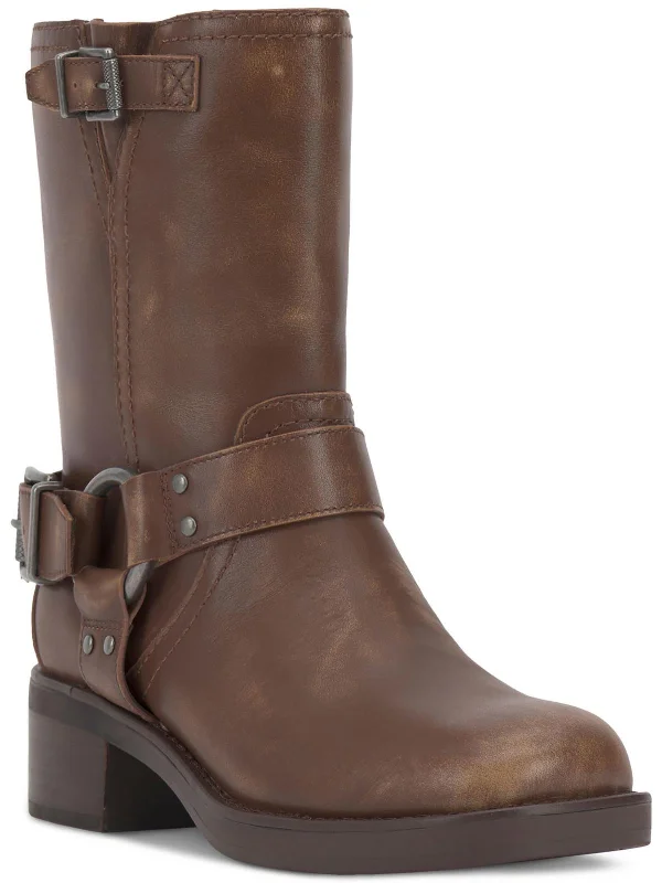 Womens Leather Mid-Calf Motorcycle Boots