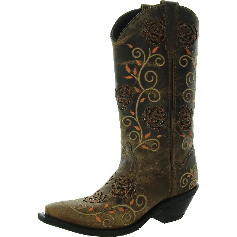 Womens Leather Pull on Cowboy, Western Boots