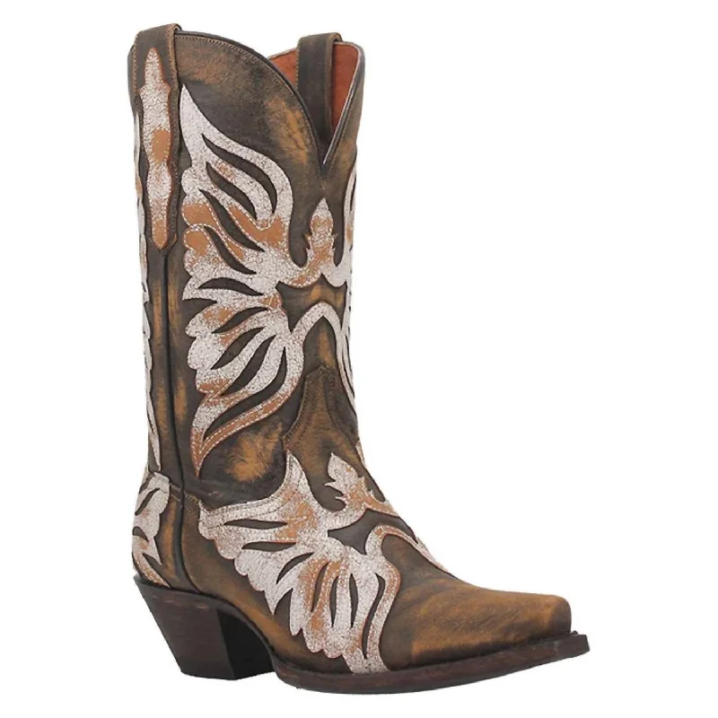 Women's Leather Western Cowboy Boots In Brown