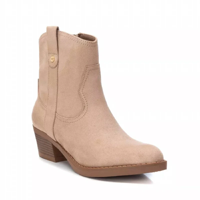 Women's Suede Italian Western Boots In Beige/khaki