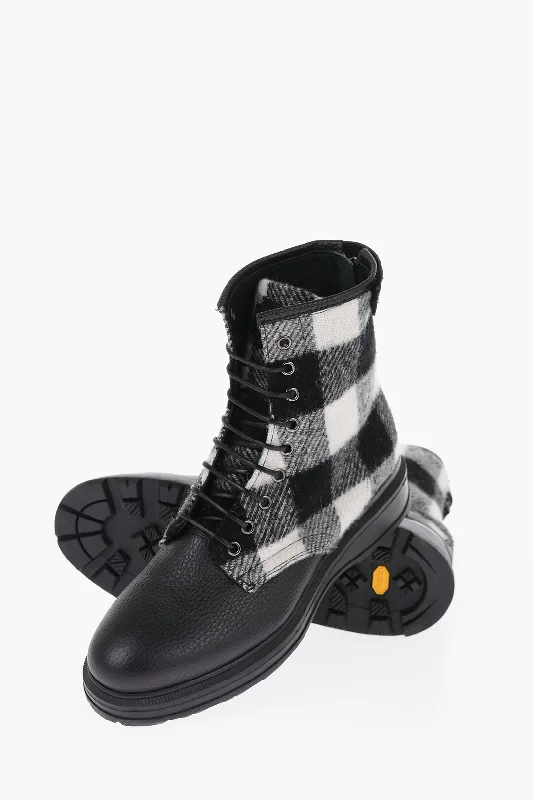 Woolrich Buffalo Checked Wool And Textured Leather Combat Boots