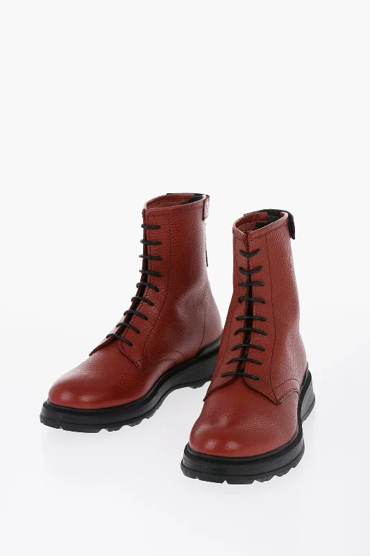 Woolrich Textured Leather Combat Boots With Back Zip