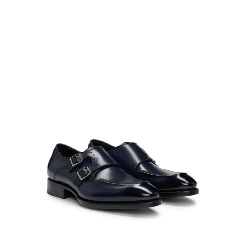 Men's Soft Boots Double-strap monk shoes in leather with heel detail
