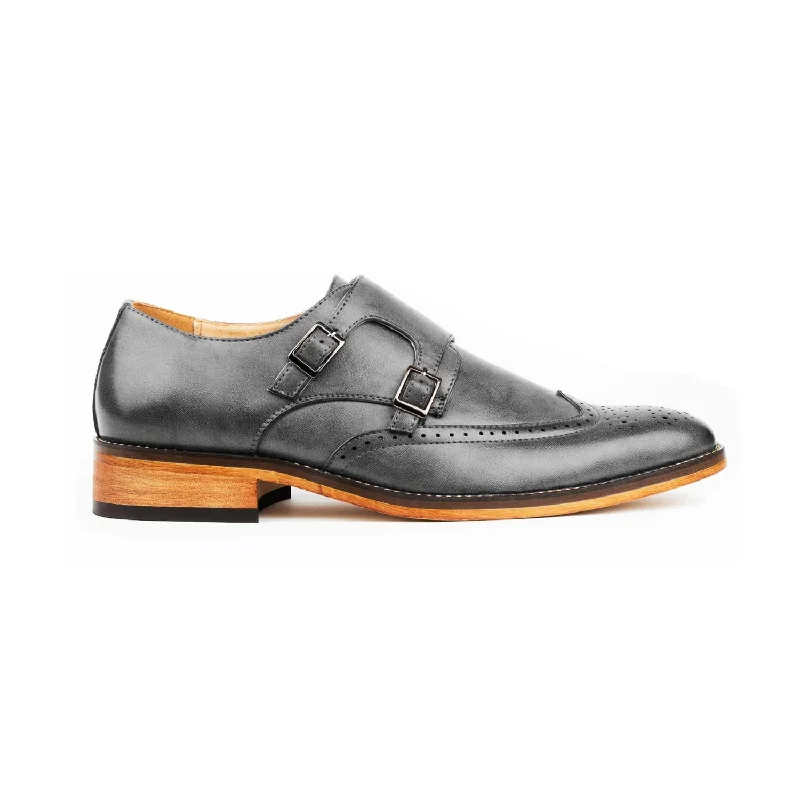 Men's Slip-Resistant Shoes Gino Vitale Men's Monk Strap Brogue Dress Shoes