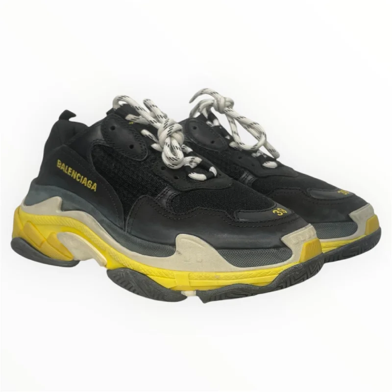 BALENCIAGA/Low-Sneakers/EU 39/Leather/BLK/Triple S Black Yellow