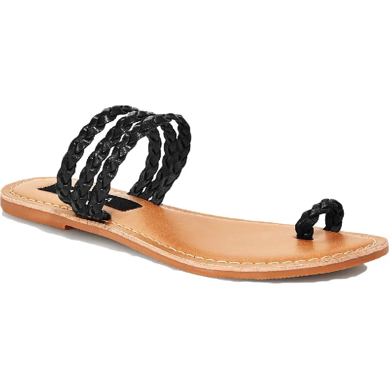 Slay Womens Leather Braided Flats