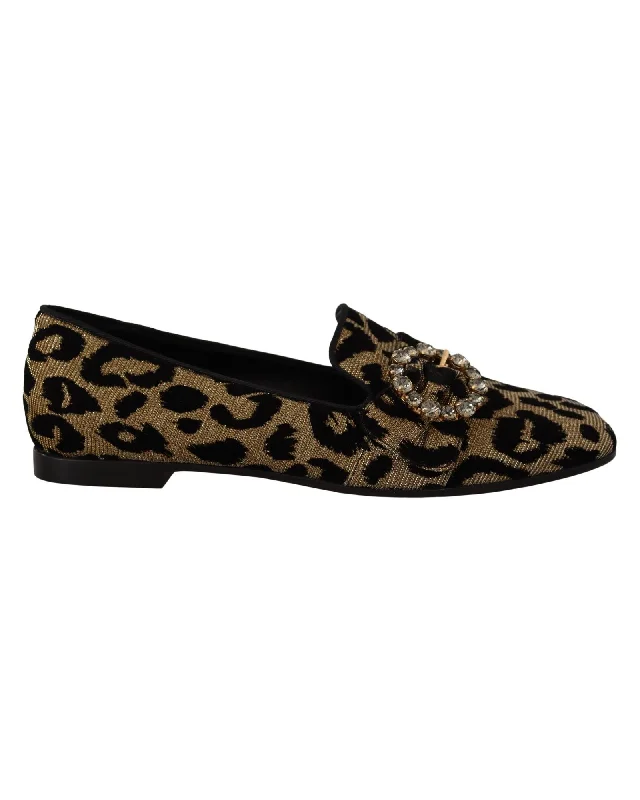 Dolce & Gabbana  Leopard Print Loafers with Rhinestone Buckle