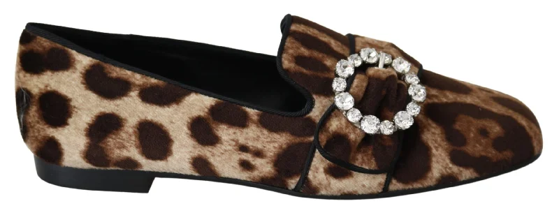 Dolce & Gabbana Leopard Print Crystal Embellished Women's Loafers