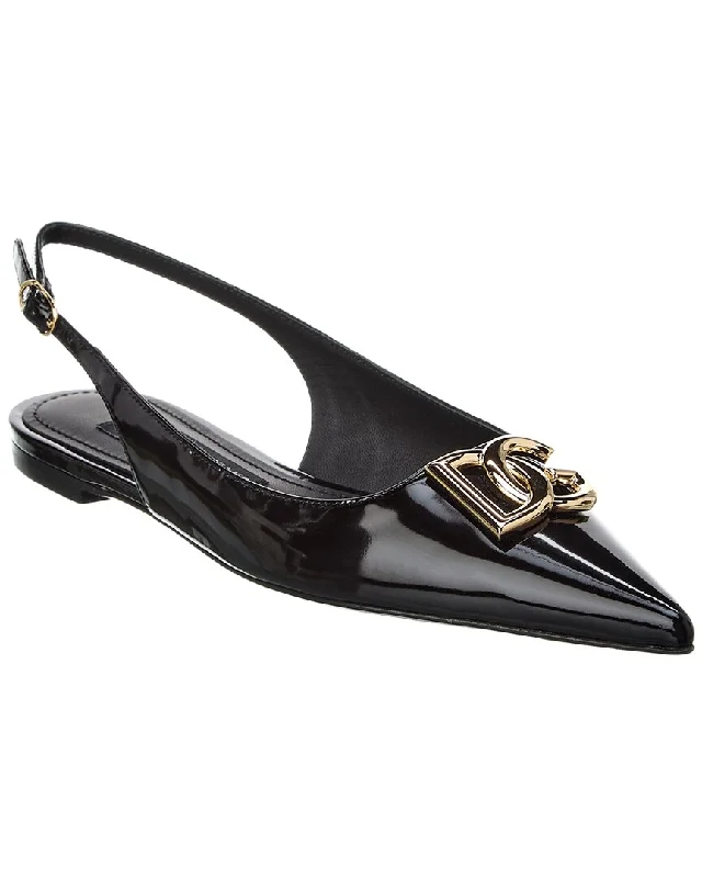 Dolce & Gabbana Dg Logo Leather Slingback Flat