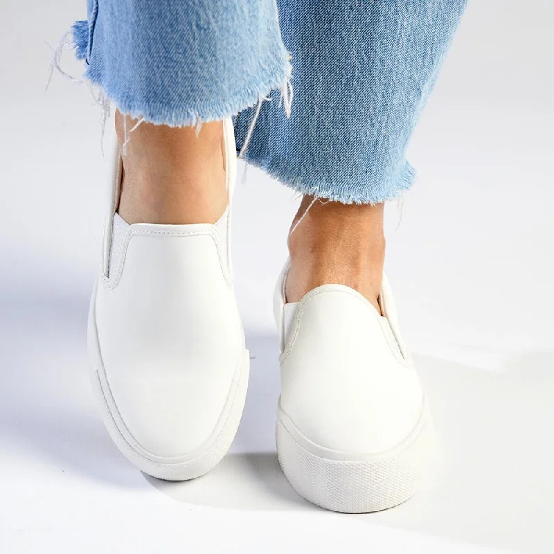 Madison Ladies Platform Slip On Sneaker - White